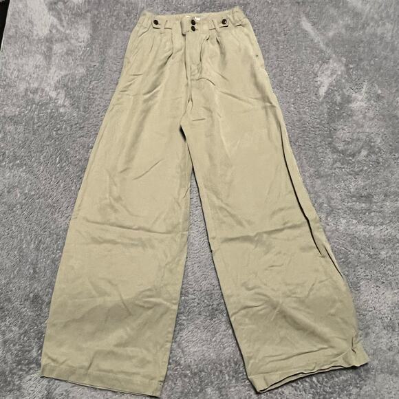 Madewell Pants Womens 00 The Harlow Wide Leg High Rise NG521 Beige Green Tint - Picture 1 of 11